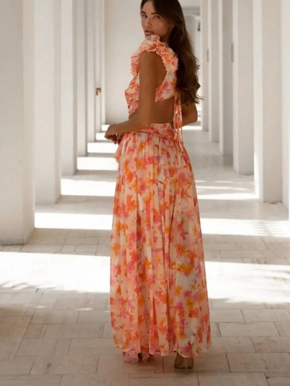 Anne Louise Boutique ALB pink orange floral cut out vacation tie back dress NWT